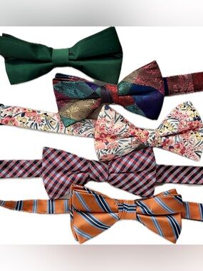 5️⃣Lot 5 Pre-tied Bow Ties: Express Liberty Floral, Vintage Rooster & More